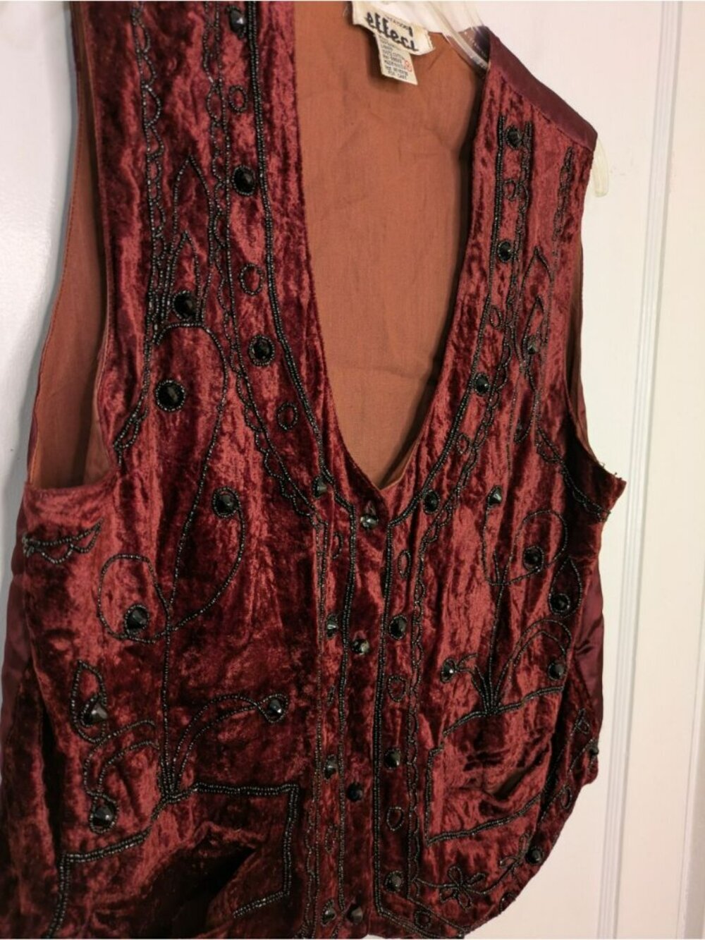 Vtg Creazioni Effeci Velvet Beaded Vest Size Medium Burgundy Whimsigoth Boho - Picture 4 of 6